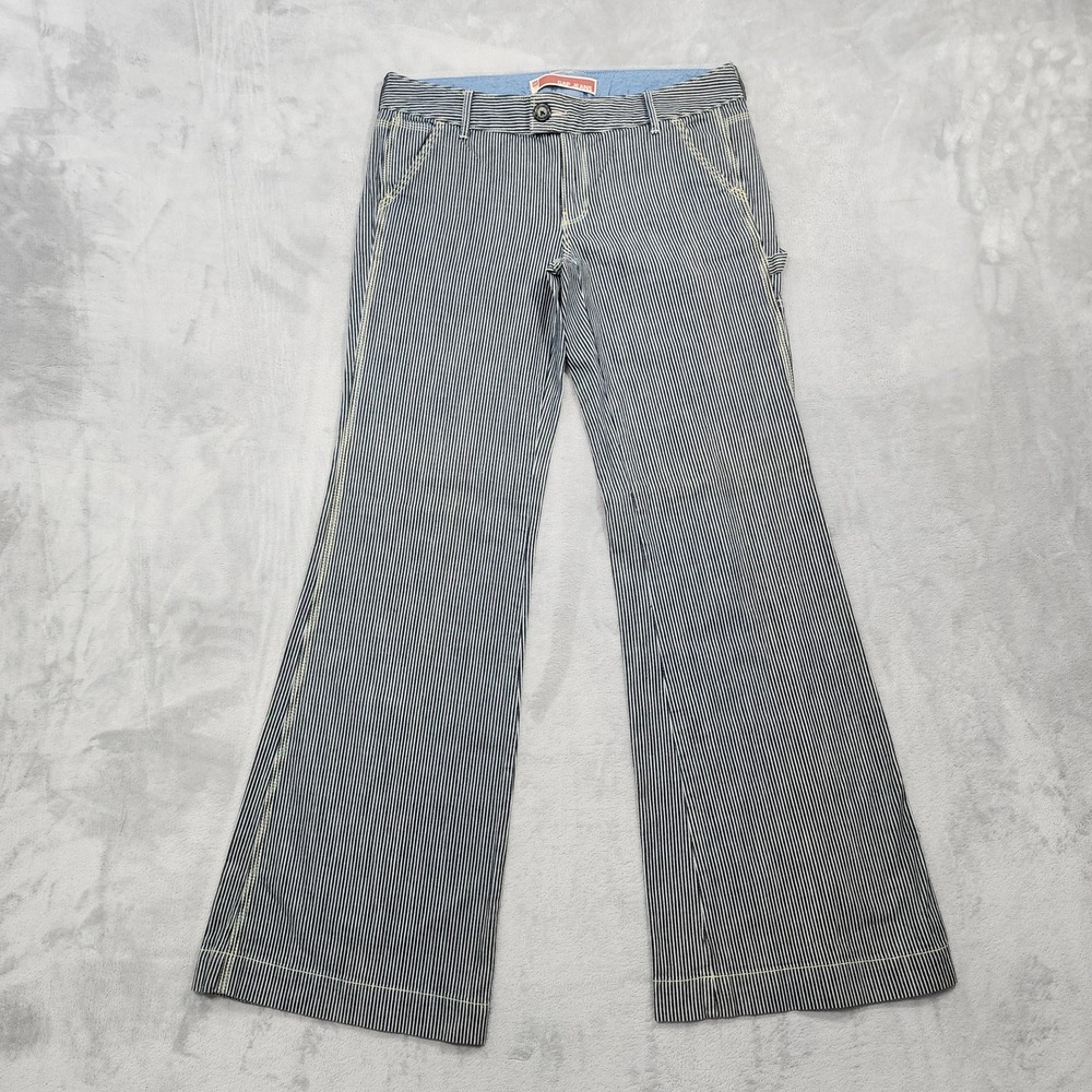 Vintage Gap Jeans Womens 8 Blue Railroad Stripe Flared Wide Leg Utility Y2K